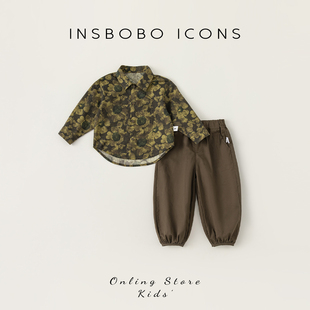 insbobo男童花衬衫套装，2024春季男宝衬衫长裤，两件套时尚休闲