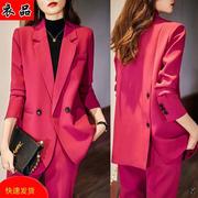 树莓色设计感小众小西装外套女士2022春秋季韩系西服职业套装
