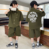 男童韩版时尚棉布工装套装夏天中大童儿童纯色休闲短袖两件套夏装