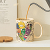 美式涂鸦马克杯卡通个性创意设计感陶瓷水杯，家用办公咖啡杯带盖勺