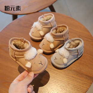 冬季宝宝鞋子男一岁女小童，雪地靴保暖棉鞋冬款加绒婴儿软底学步鞋