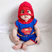 婴幼儿背心套装纯棉卡通漫威超人美国队长男，宝宝夏季衣服两件套萌