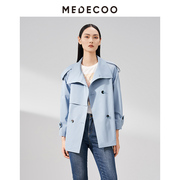 MEDECOO/墨蒂珂2023春季插肩袖双排扣中长款风衣外套MHC32112