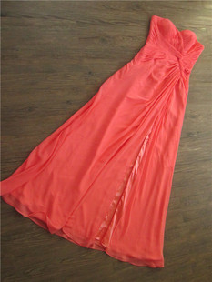 0903a橘红色开叉抹胸外贸长款裙，连衣裙晚礼服裙，宴会气质修身年会t
