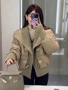 大翻领羽绒服女短款冬季2023韩版宽松小个子保暖面包棉服外套