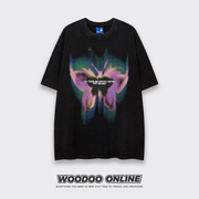 迷雾森林woodoo设计师品牌美式复古重影印花个性男女短袖t恤