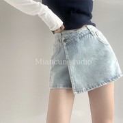 牛仔短裤女假两件高腰显瘦夏季韩版宽松个性，阔腿牛仔裙裤
