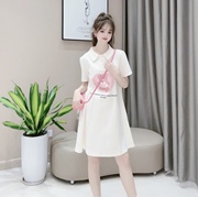 韩版时尚孕妇装潮妈高品质白色翻领短袖连衣裙夏季卡通印花裙子女