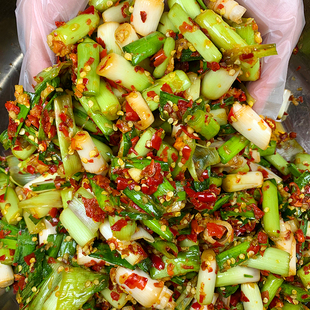 新鲜制作腌大蒜苗蒜根须杆蒜叶下饭菜酱菜辣椒酱剁椒咸菜腌菜拌面