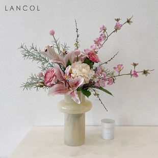 lancol欧式仿真花套装粉色茉莉，百合花艺家居餐桌，装饰花茶几假花