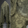 绿色玫瑰花型 植物染布 70%棉30%麻布 环保创意裙服装设计师面料