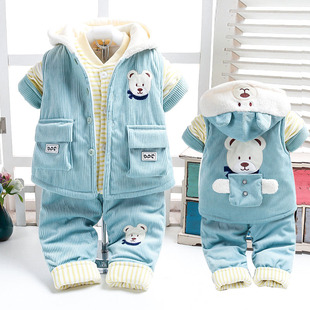 婴儿冬季棉衣三件套加厚保暖套装男女宝宝0-1-2岁儿童衣服3-6个月