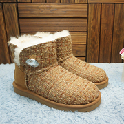羊毛雪地靴，短筒一粒扣拼色编织保暖棉靴女靴子防滑22-13