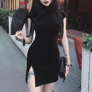 Fashionable and sexy slim fit printed dress82326绒面女士旗袍