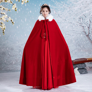 斗篷汉服女冬季红色秀禾服新娘披风长款古风古装披肩加绒加厚保暖