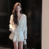 fairyjiang夏季白色衬衫，连衣裙收腰绑带蛋糕裙，短裙含吊带背心
