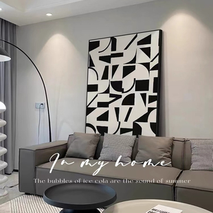 抽象黑白客厅装饰画现代简约玄关，挂画落地画高级感沙发背景墙壁画