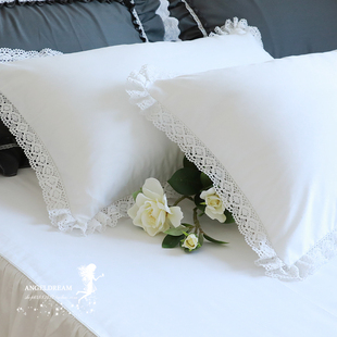 进口欧美公主韩版简约镂空蕾丝贡缎，纯白抱枕靠枕床上用品枕套