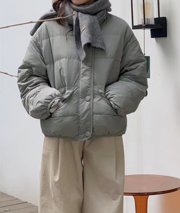 韩国东大门23冬装翻盖口袋韩版休闲圆领拉链短款面包款羽绒服