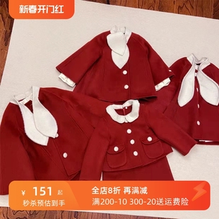 next圣诞新年女童羊绒外套背心裙套装保暖加厚宝宝中长款大红