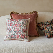 复古美式抱枕轻奢印花流苏粉色方形午睡客厅沙发靠垫套欧式