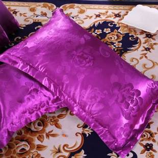 欧式纯色提花枕套一对74×48红色玫红紫色枕头套粉色金色丝
