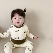 韩版婴儿睡衣家居服春秋，款纯棉高腰护肚秋衣，秋裤宝宝内衣套装全棉