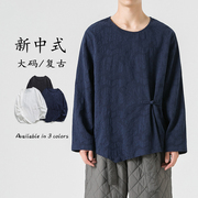 中国风新中式长袖t恤汉元素，禅修僧侣居士，服男青年禅意茶服民族风