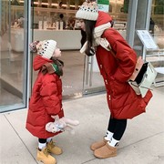 法国New Bility女童加厚羽绒服2023冬装红色母女亲子装外套