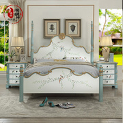 美式乡村彩绘床双人床地中海风格，婚床实木床卧室美式床田园公主床