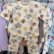 出口日本外贸夏季儿童短袖7分裤猫老鼠圆领家居套装