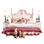 全实木欧式儿童床女孩组合套房家具公主床粉J色单双人床1.5米1.8