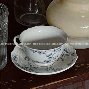 法式复古蓝系牡丹花杯碟子 下午茶陶瓷套装欧式田园咖啡牛奶红茶