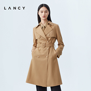 lancy朗姿风衣女，款2023秋季绵羊毛，气质女外套中长款大衣