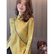新中式女装2024国风黄色长袖衬衫，女秋季法式独特别致气质上衣