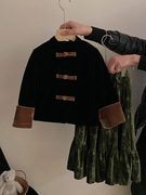 女童中式套装2023冬季民族风唐装外套中大童亲子拜年服丝绒半身裙