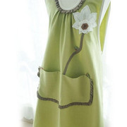 韩国进口时尚纯棉蕾丝立体花朵围裙可爱连衣裙厨房工作服围腰 3色
