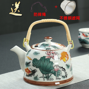 提梁壶家用大茶壶茶杯陶瓷茶具套装凉水壶青花茶壶餐厅酒店用茶壶