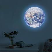 夜光月球地球蓝色荧光星球，装饰发光贴纸，儿童房太空星星夜光墙贴