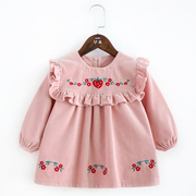 宝宝罩衣儿童女孩纯棉草莓公主衫时尚围裙反穿衣秋冬花边婴儿围兜