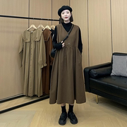 2023韩版秋冬装孕妇长袖打底衫中长款宽松显瘦背心裙两件套女