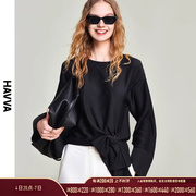 havva2024春季减龄漂亮小衫设计感别致法式雪纺黑色上衣x1873