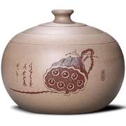 中小号实用茶叶罐手工紫砂醒茶罐刻绘藏茶缸密封家用茶罐