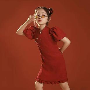 女童旗袍夏季2023女孩中国风改良连衣裙大童儿童夏装洋气礼.
