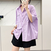 惠衣阁夏季女士棉质短袖，衬衫中长款衬衫，韩版宽松休闲衬衫明线衬衣