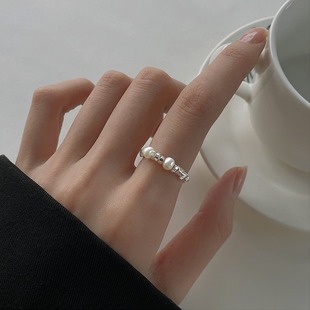 lemon碎银子几何珍珠戒指，女小众设计高级感素，圈指环食指戒指配饰
