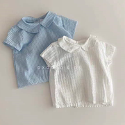 0岁5女宝宝短袖T恤夏季女童纯棉娃娃领衬衫婴儿童洋气上衣半袖薄