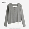 IMCC层次感~设计感小众假两件针织长袖T恤女宽松显瘦打底衫上衣