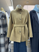2023年冬季韩版立领，设计搭配腰带中长款显瘦百搭双面羊绒外套