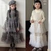 韩国mm+品牌童装2023冬装女童双面羊绒拼接蕾丝，背心裙公主裙